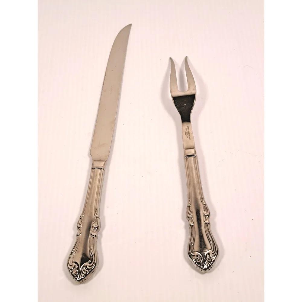 Reed & Barton Shubert 18/10 Stainless Steel Carving Set Knife and Fork Scroll